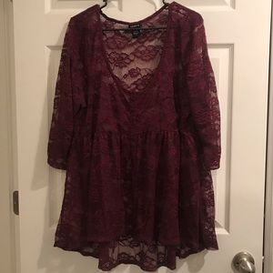 Burgundy Lace Peplum Style Shirt